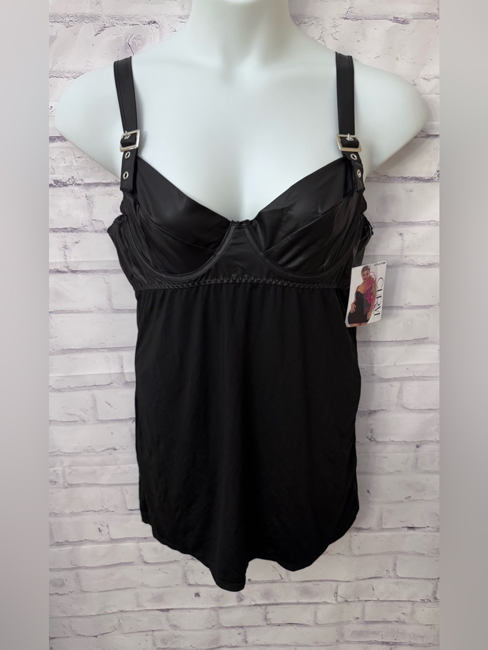 Fantasy Curve Lingerie Chemise Size 1X/2X Faux Leather Top Strap Buckle Sexy New